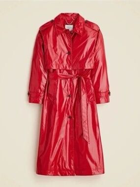 J Crew Rain or Shine Trench Coat in Red Patent Sz Medium